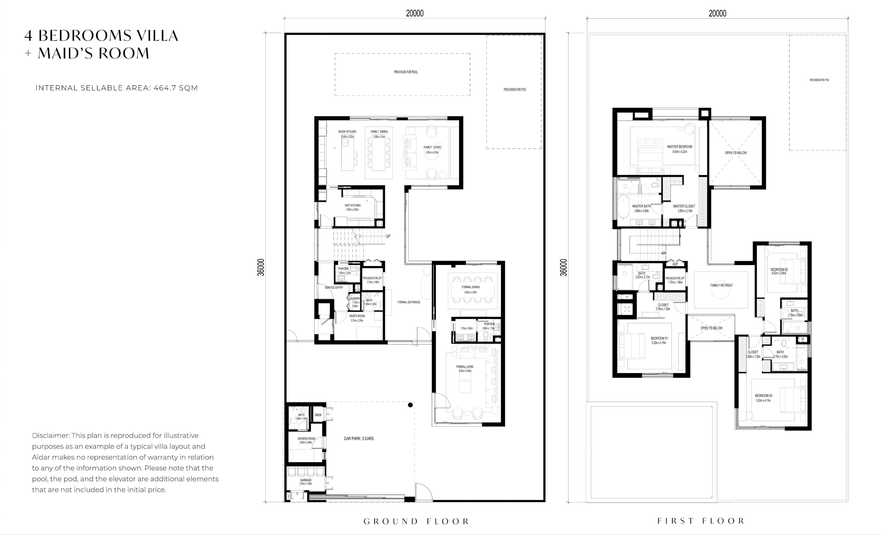Saadiyat Lagoons representative 4-bedroom villa floor plan